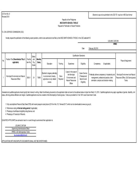 CS Form No. 9 Revised 2018 .